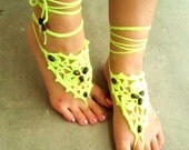 BAREFOOT SANDALS , Crochet  Hot Yellow Beats, Chic Nude Summer Shoes, Foot Jewelry, Hippie Beach