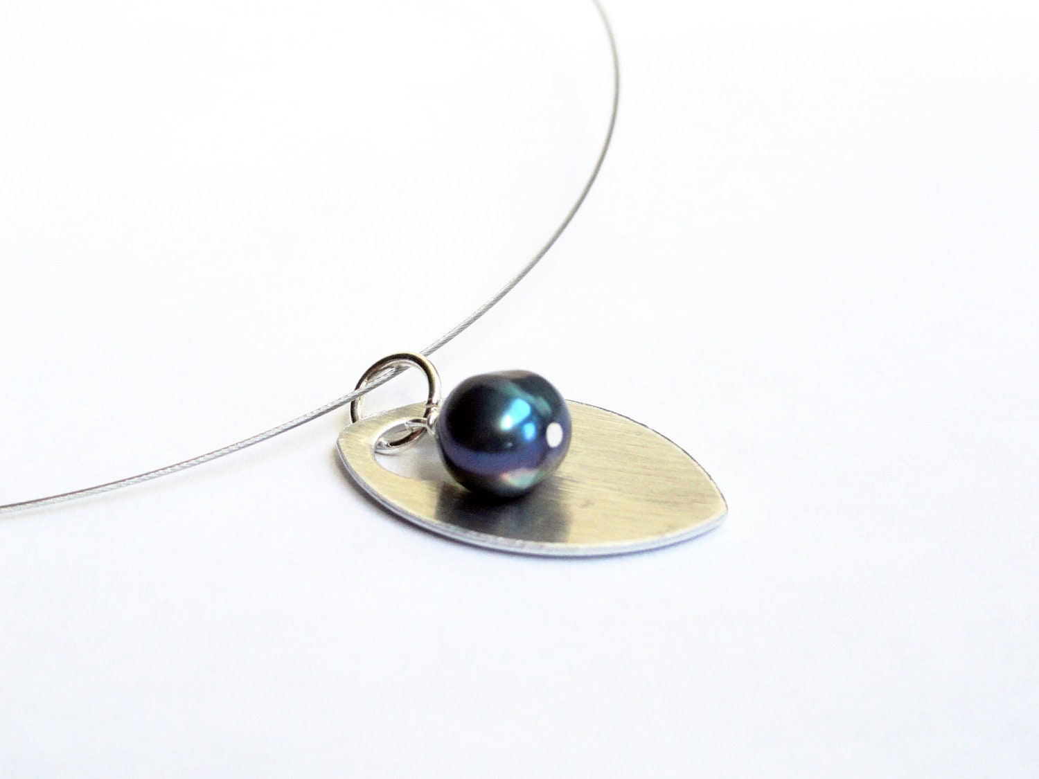 Minimalist necklace - pearl necklace - aluminum necklace - blue pearl necklace - freshwater pearl - silver teardrop