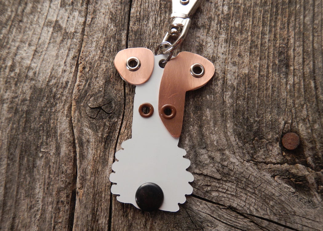 Keychain ID Key Chain Tag Wire Fox Terrier Breed Dog Pet Lover Copper Aluminum Custom Rivets Stamped