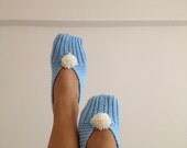 Baby blue with white pompom  Healthy Booties Home slippers