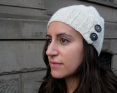 Knit "Eddy" Cap in Ivory with Navy Blue Buttons