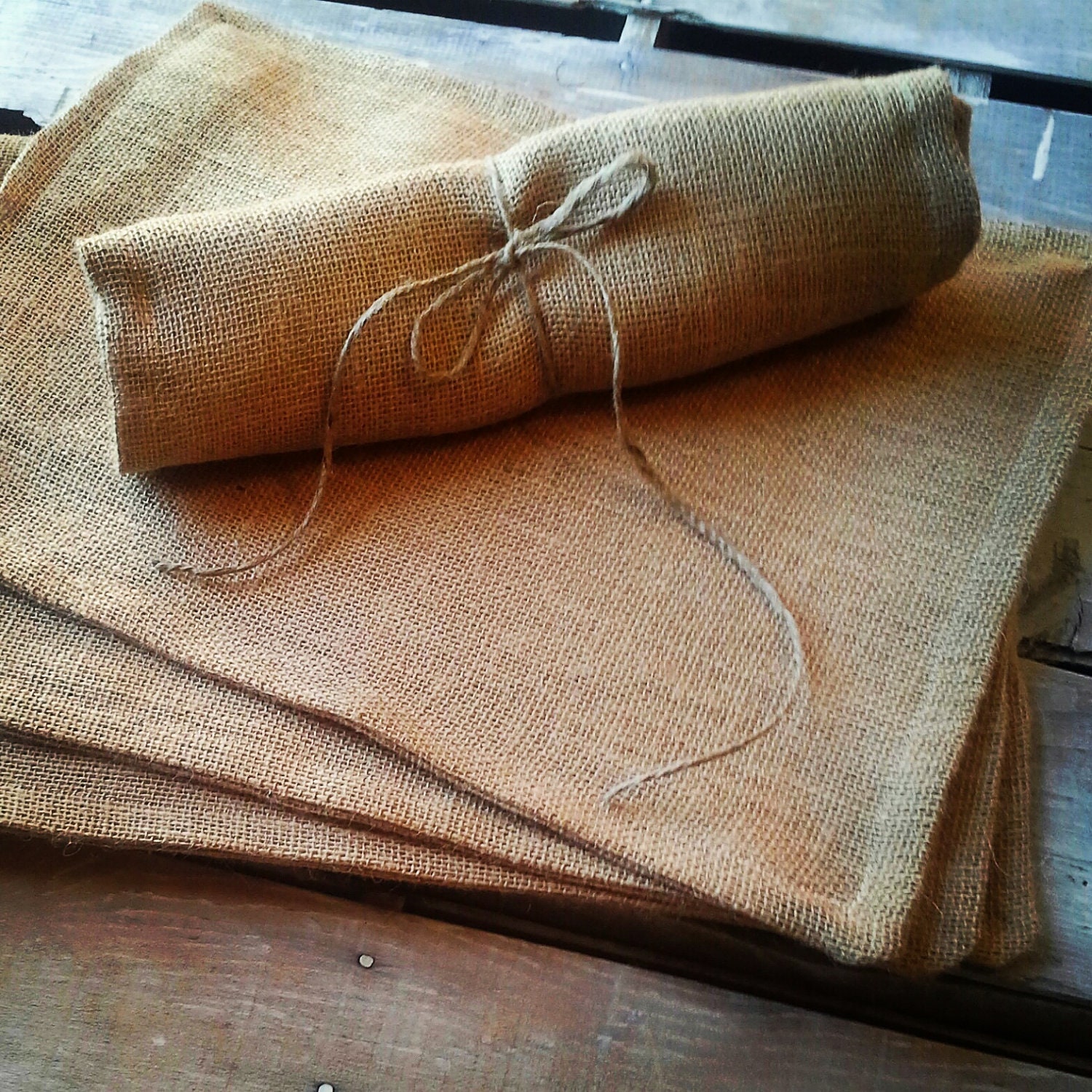 Set of 4- Natural Burlap Placemats-Double Sided/Reversible- 4 Colors Available- Rustic/Country/Folk Decor
