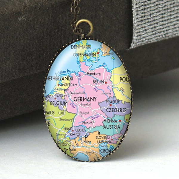 Germany Pendant Necklace, Germany Map Jewelry, Germany Map Necklace, Europe Map Necklace, World Traveler Gift, Travel Necklace N425