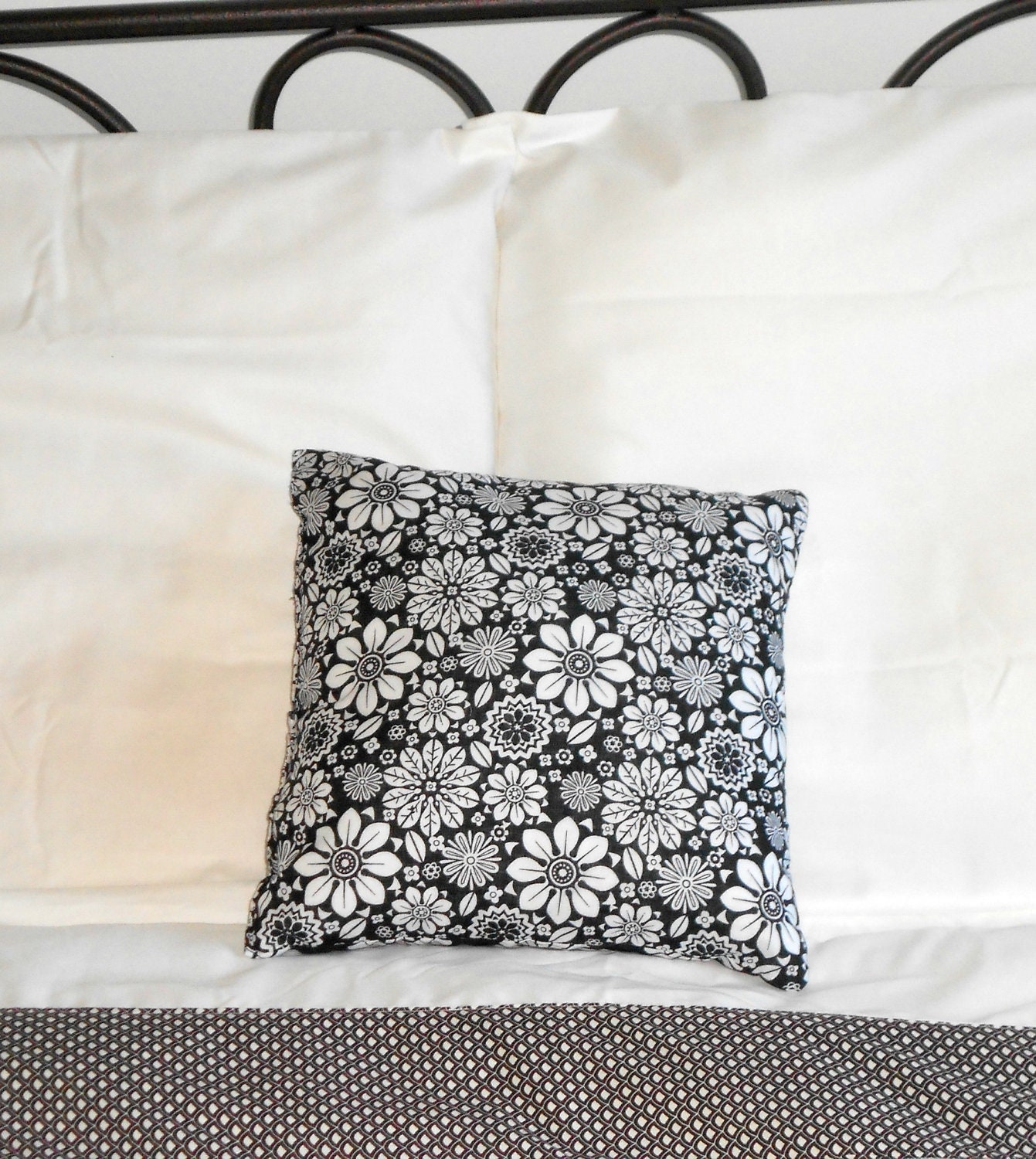 Black White Floral Modern Reversible 12 inch square pillow