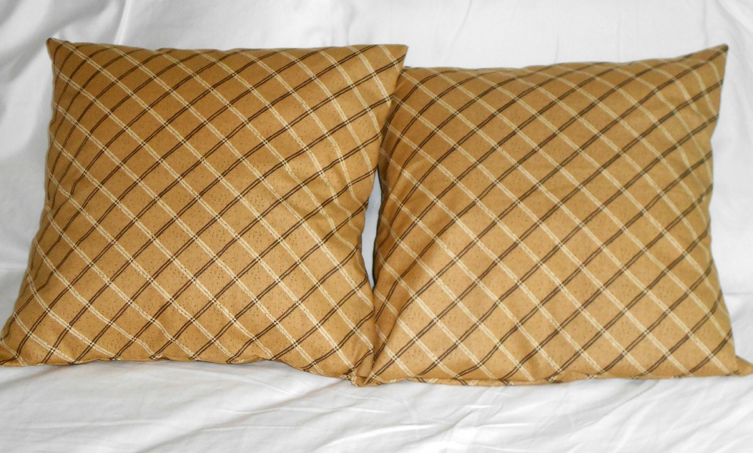 Brown pillow covers plaid primitive neutral home decor 16 inch