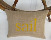 nautical theme decor, custom burlap pillow, sail pillow, child's theme room decor, summer beach house decor, READY TO SHIP