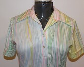 Vintage 1970s NPC Fashions Collared Shirt - Bright Wavy Lines - Medium