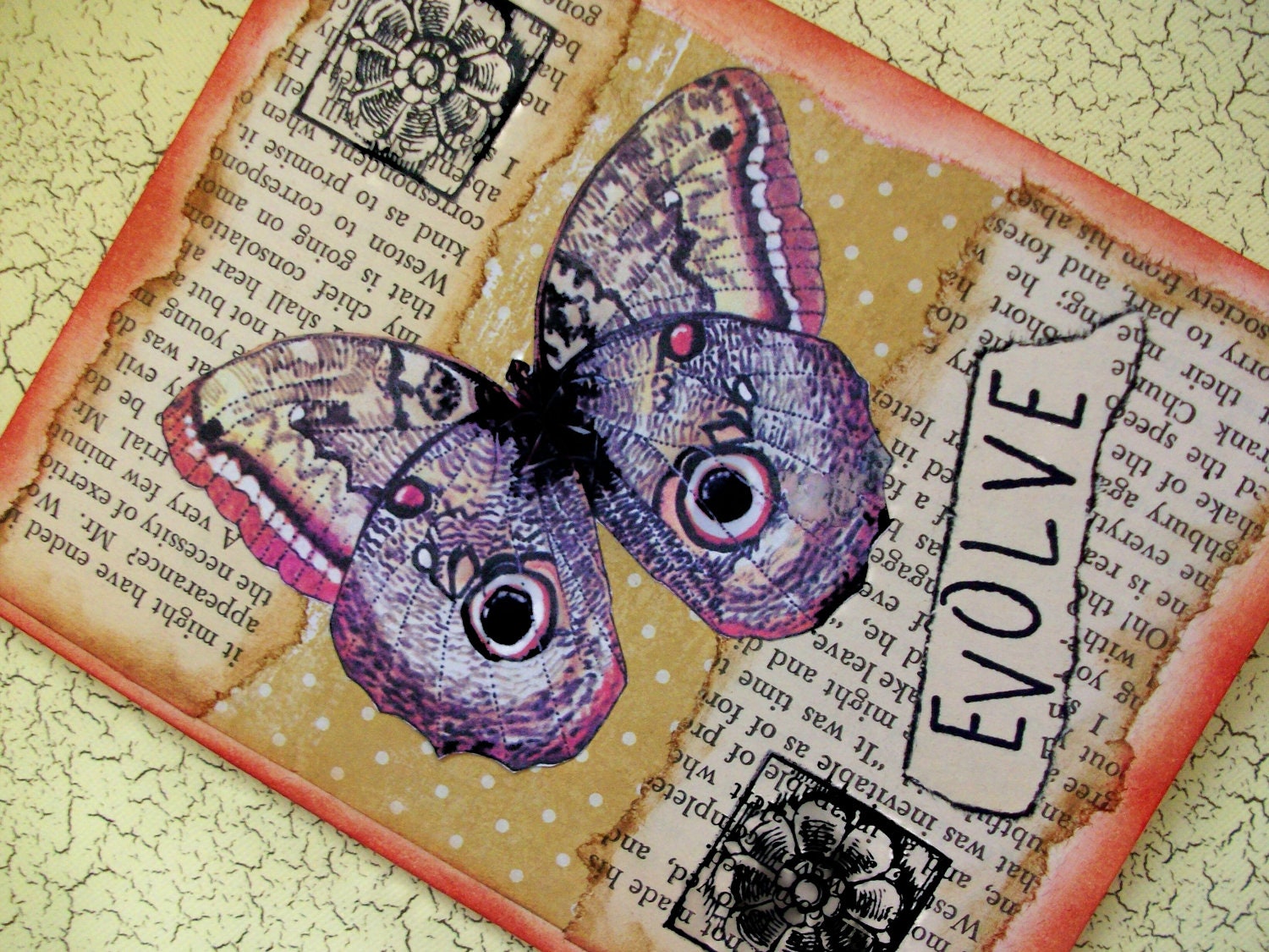 OOAK Art Collage and Ink Card "EVOLVE"