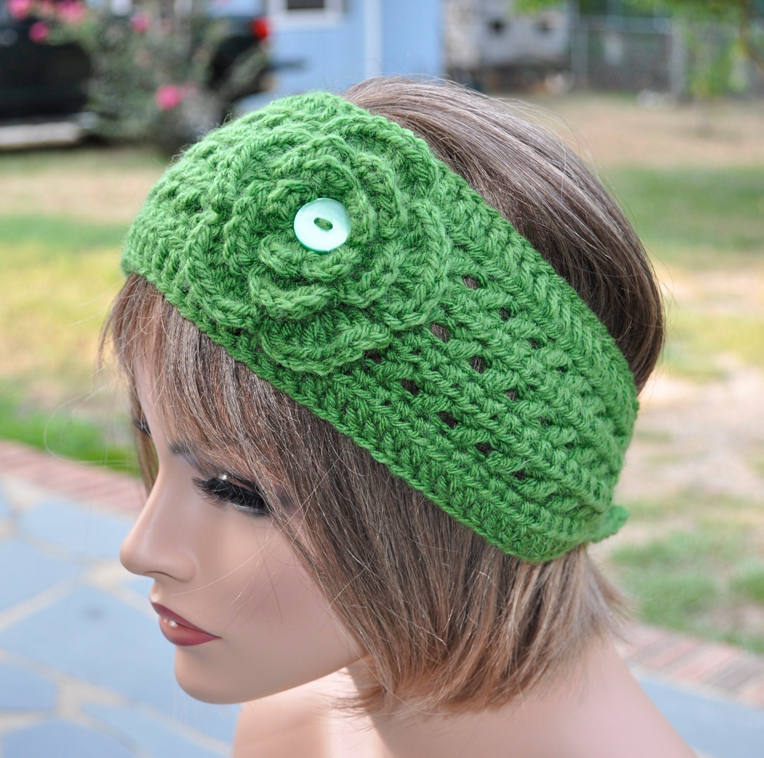 Crochet Ear Warmer, Crochet Headband with Flower.   HBNO. 52