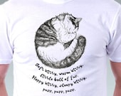Cat Shirt Big Bang Theory Soft Kitty Warm Kitty Geek Sleeping Hand Drawing Art print men T-shirt - White Tee S, M, L, XL, XXL