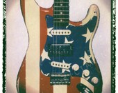 gift for guy guitar art american flag print USA 4th of july freedom 8 x 10 polaroid transfer gift for boyfriend gift for boyfriend musician