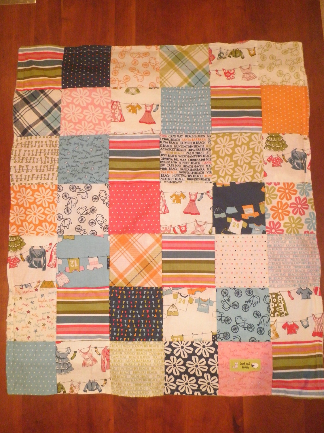 Baby girl blanket, patchwork basinette / crib blanket, Lucy's Crab shack line