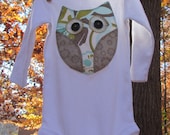 hand embroidered woodland owl onesie in teal and brown long or short sleeves