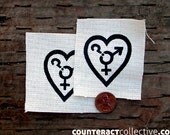 Gender Heart - Two mini screenprinted patches