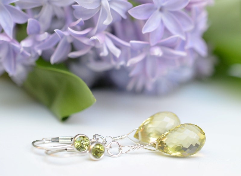Peridot & Lemon Quartz Sterling Dangle Earrings