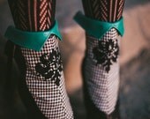 Spats - Teal leather and houndstooth -Aurora-
