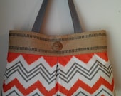 Orange and Grey Chevron Handbag Purse Tote with Jute Webbing