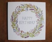 Floral Wreath Happy Birthday Greetings Card