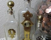 Upcycled Vintage Medicine Bottles Flask Shabby Rustic Collection Brass Stoppers