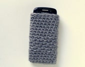 Grey Cell Phone Case, Crochet Smart Phone Cover Sleeve for iPhone 5, Blackberry, and Others,