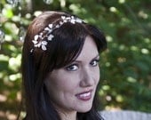 White Bridal Head Piece with glass leaves, Hair Vine, Bridal Accessories