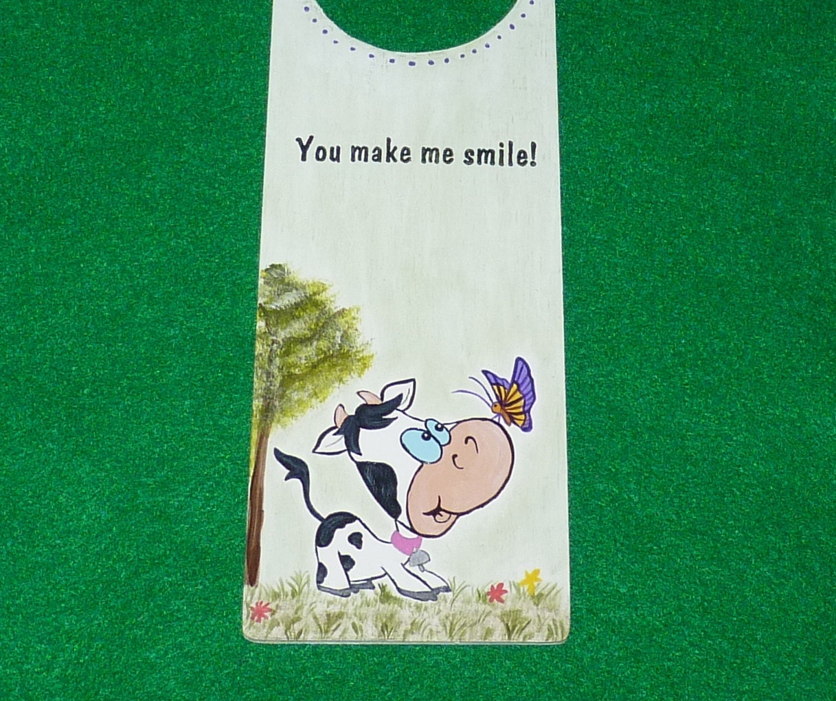 Wood Sign Cow Wood Door Hanger Painted Cow Gift "You Make Me Smile"