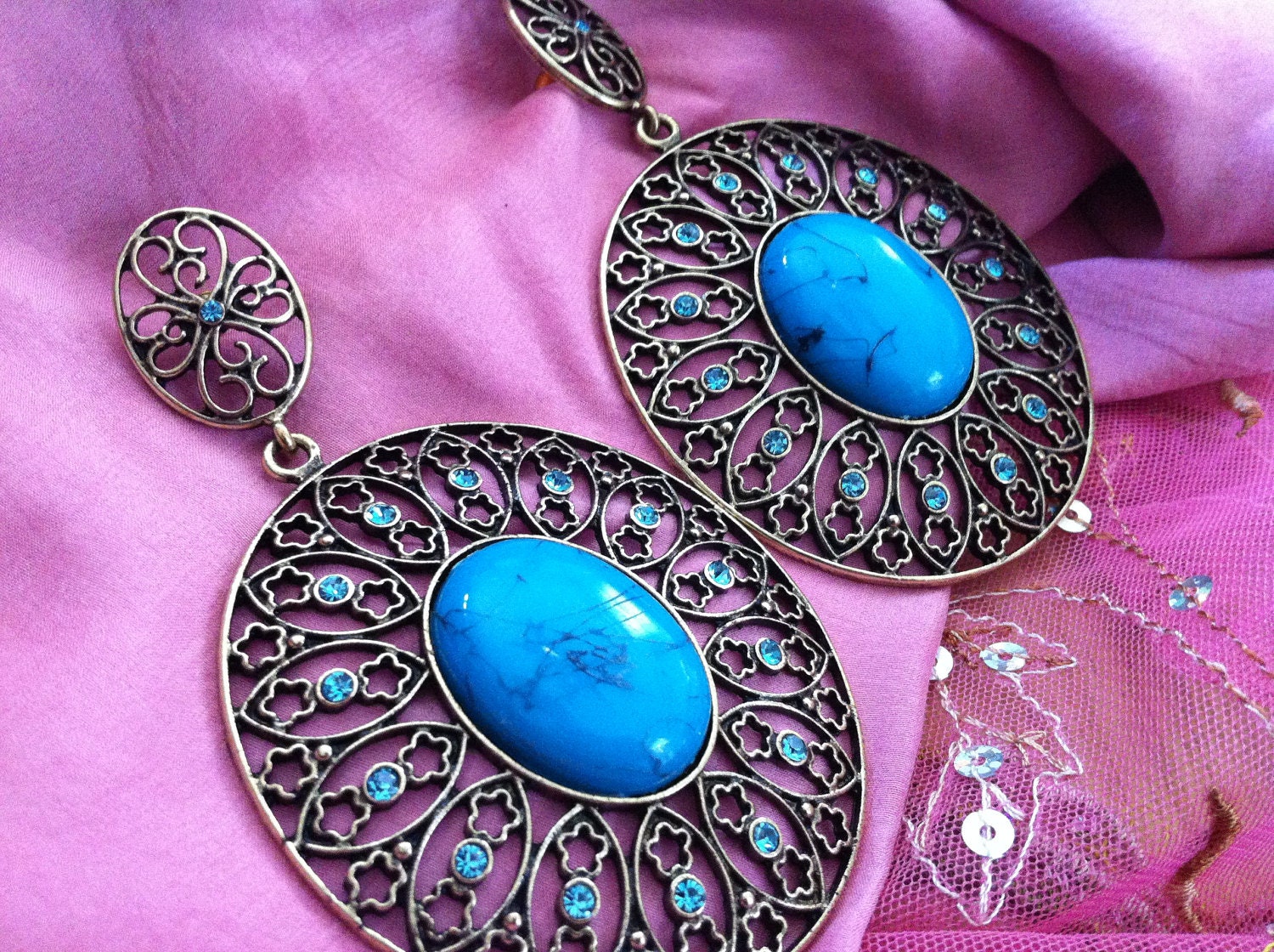 Atlantica - Large Intricate Turquoise Earrings