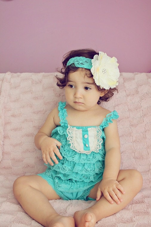 baby Petti Romper..baby girl petti romper...teal petti romper..photography prop...tea party