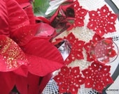 CROCHET COASTERS SET 6, Drink Coasters Red Flower, Table Red Decor Coasters, Valentine Day Gift, Cyprus "Lyubava"