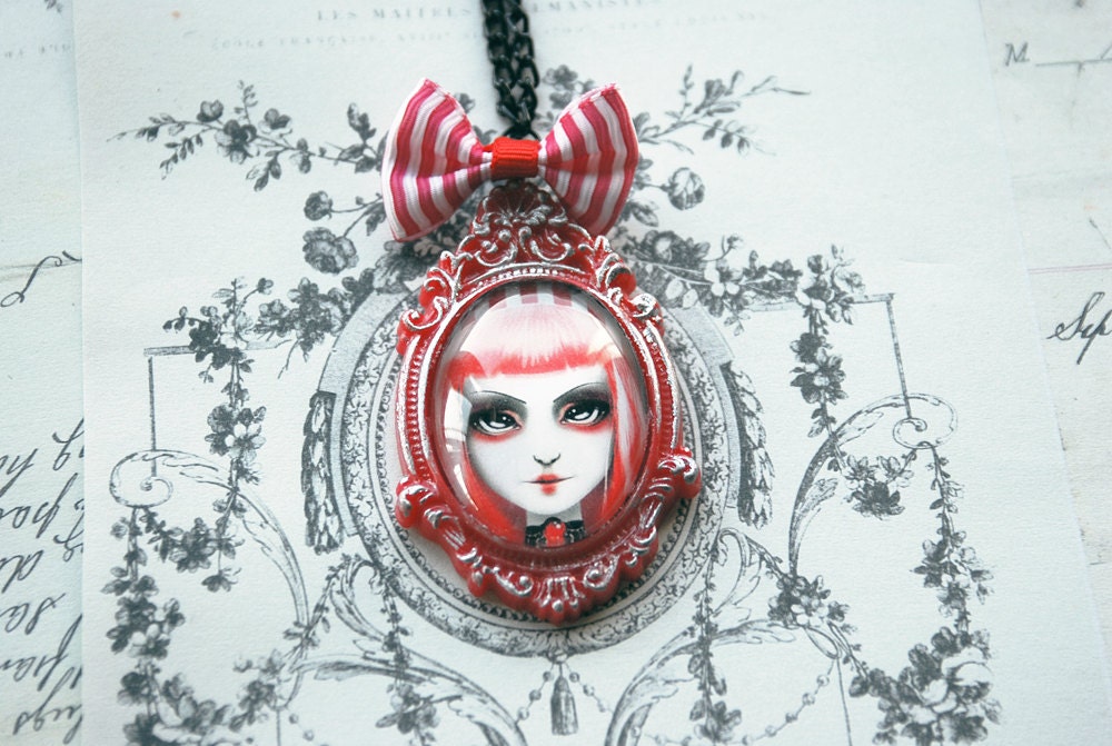 Haunted Carnival - Digital art print cameo necklace
