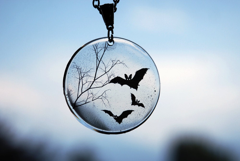 Midnight Bats - handmade transparent resin pendant