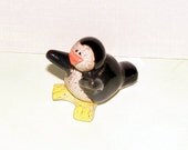Perky Little Polar Penguin - stoneware pottery sculpture- black & white