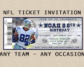 SMALL 2x6" or 2.5x7" JPEG - Any NFL Team - Any Occasion - Football Ticket Invitation
