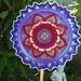 Glass Flower Garden Plate Art Hand Painted in Purple Pansy, True Red & Bright Green - Sun catcher - Lawn Ornament - Glass Garden Stake