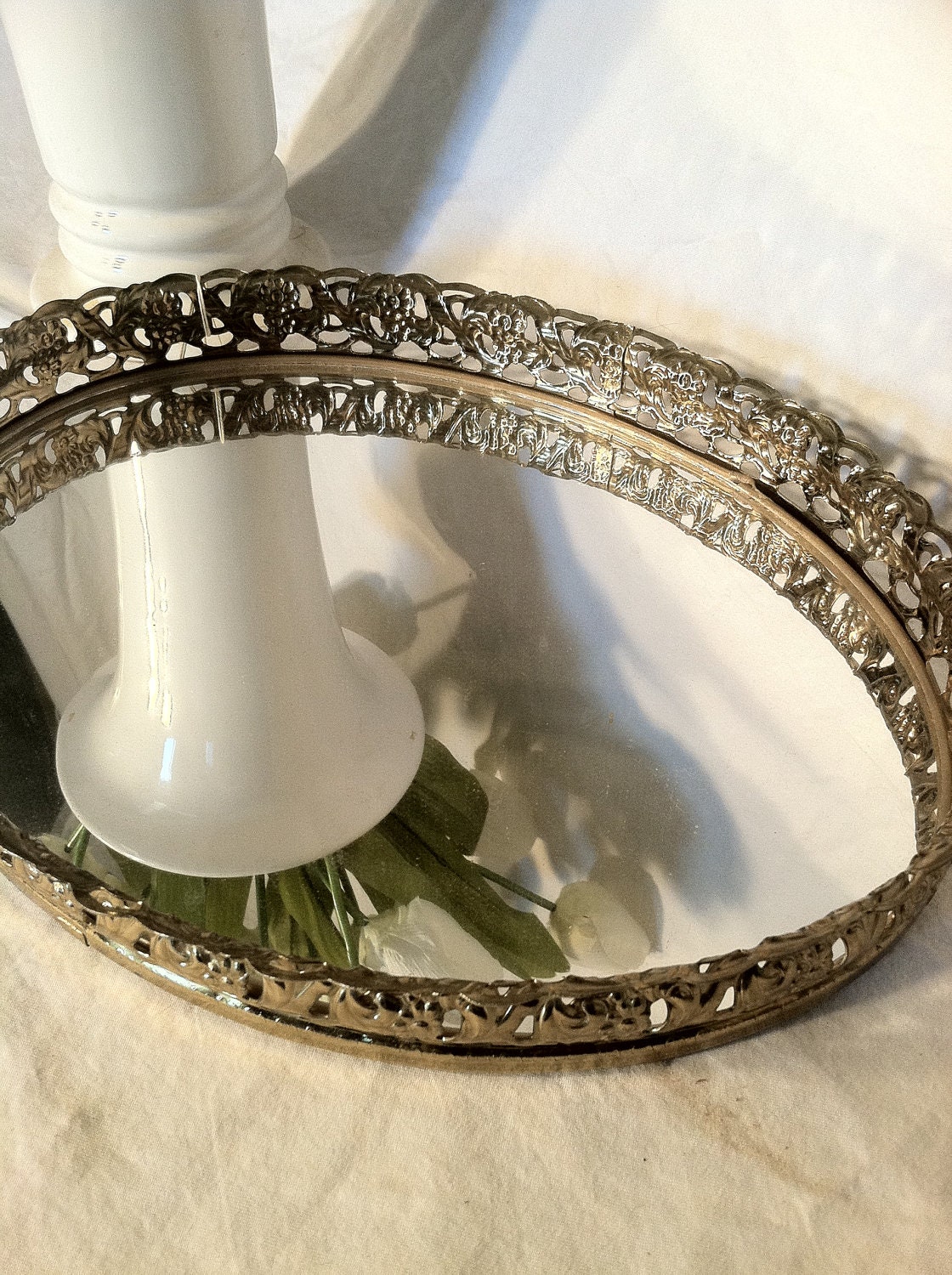 Vintage Brass Oval Vanity Mirror Tray by ZassysTreasures on Etsy