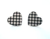 Laser Cut Stud Earrings, Medium Size Heart Stud, Engraved Pixel Ornament