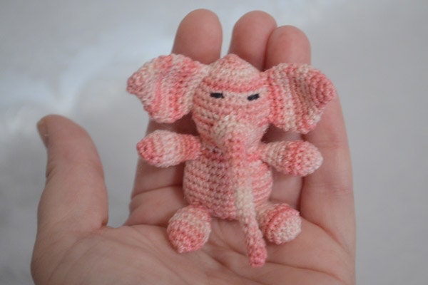 Pink Variegated Cotton String Amigurumi Miniature Elephant