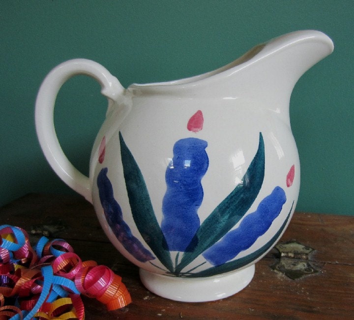 Vintage Pitcher Taylor Smith Taylor Empire LuRay Hand Painted Candles Cattails