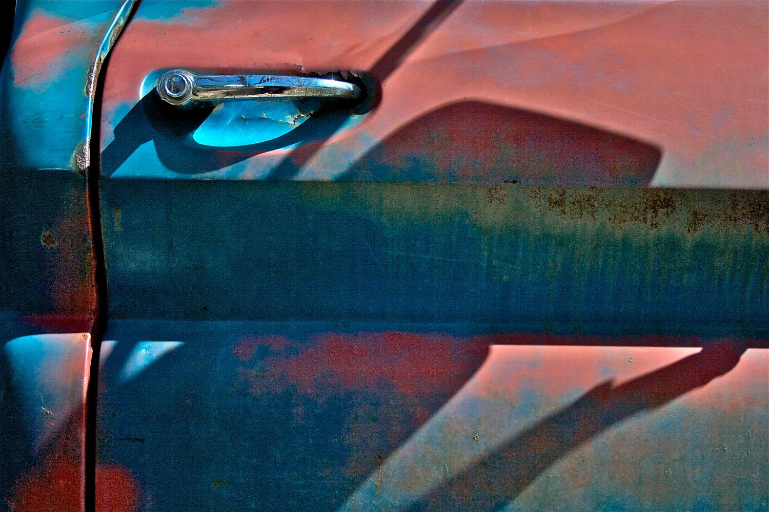 Abstract Fine Art Automotive Photography Truck Blue Red Shadows, Overshadowed - 8x12