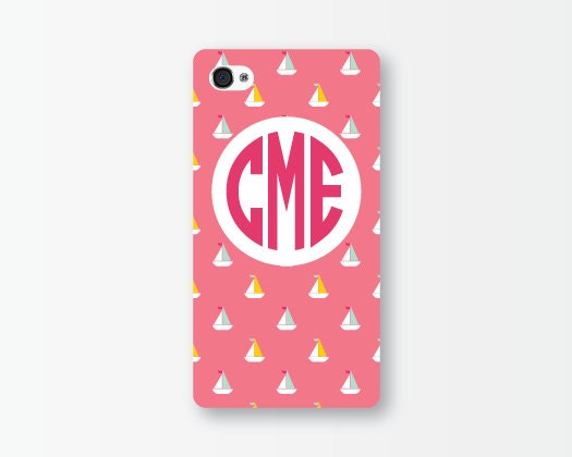 iPhone 5 or 4/4s Case - Custom Pink Sailboats, Monogrammed