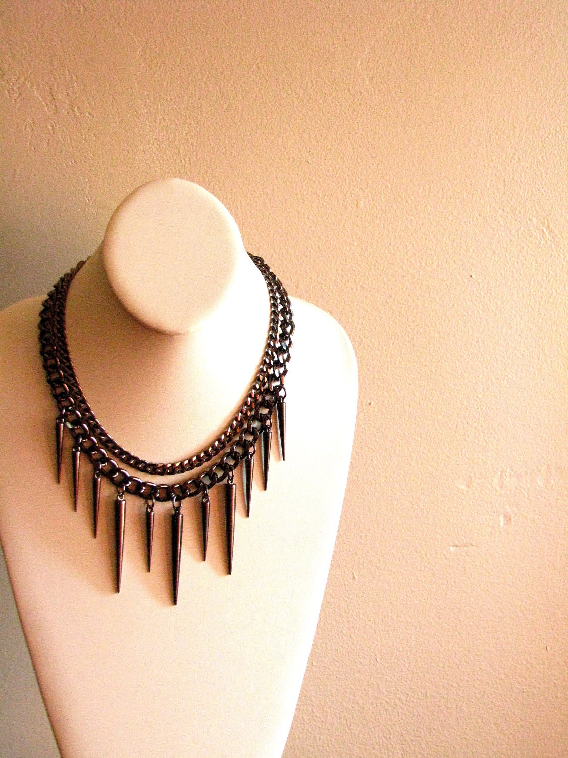 Spike Necklace Gunmetal Chain Spike Jewelry Multistrand Necklace Handmade Jewelry: Point of View