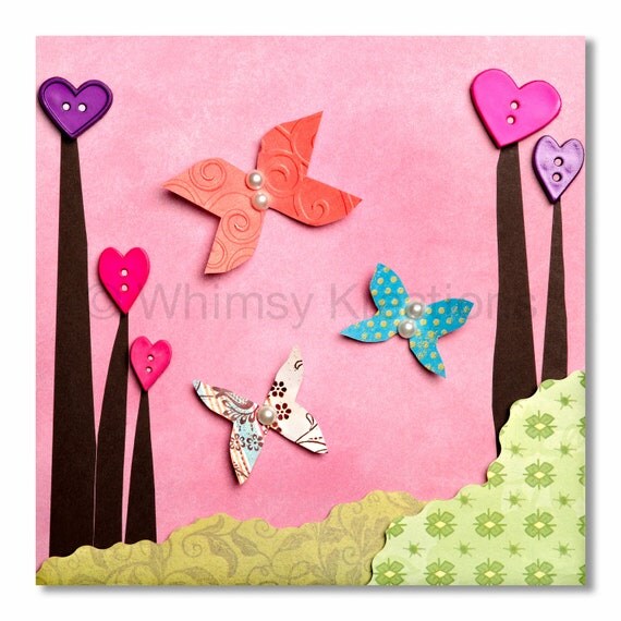 Children's Art, Nursery Art, Kids Decor, Nursery Wall Art, Butterflies and Buttons