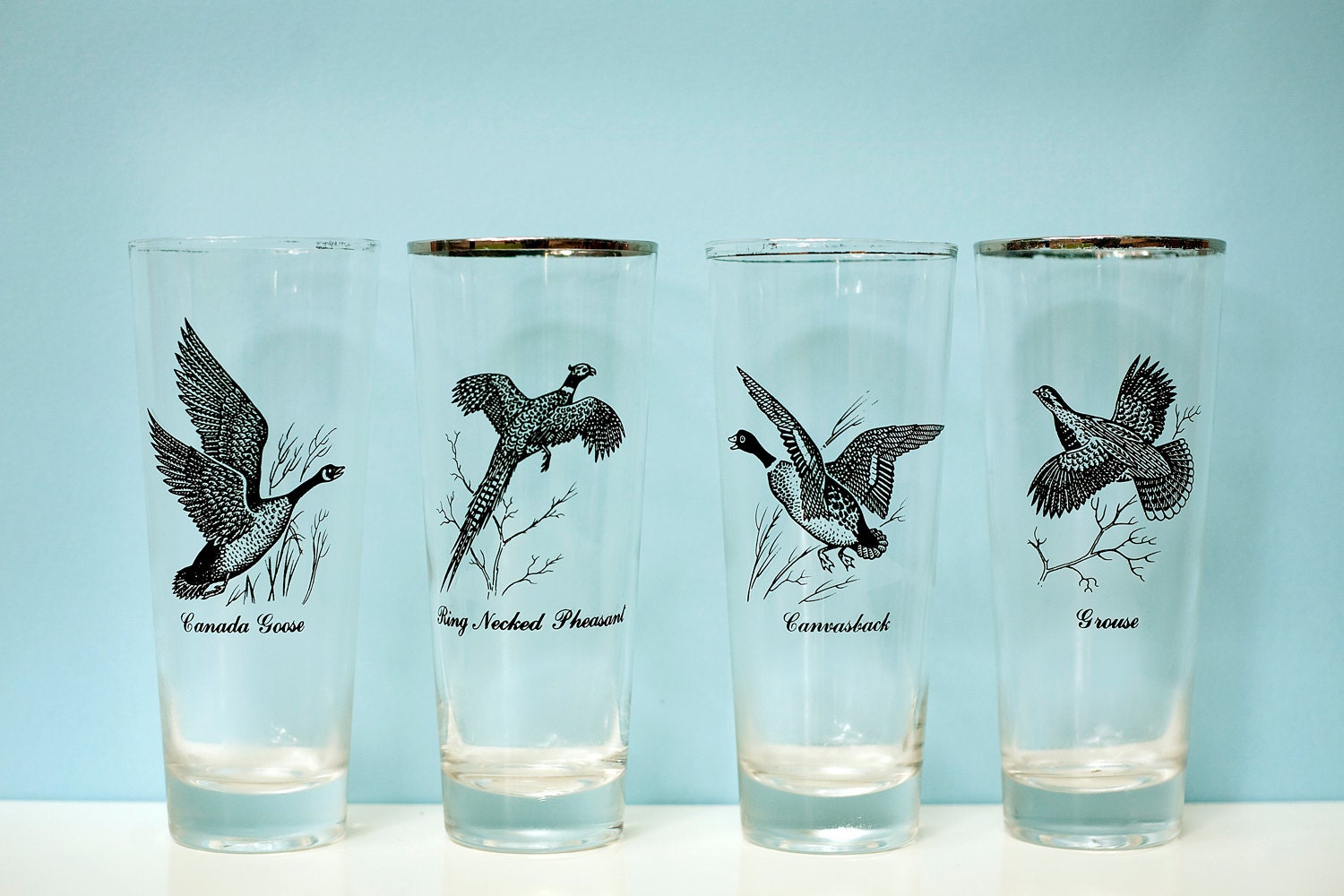 Set of 4 Vintage Federal Glass Game Bird Glasses