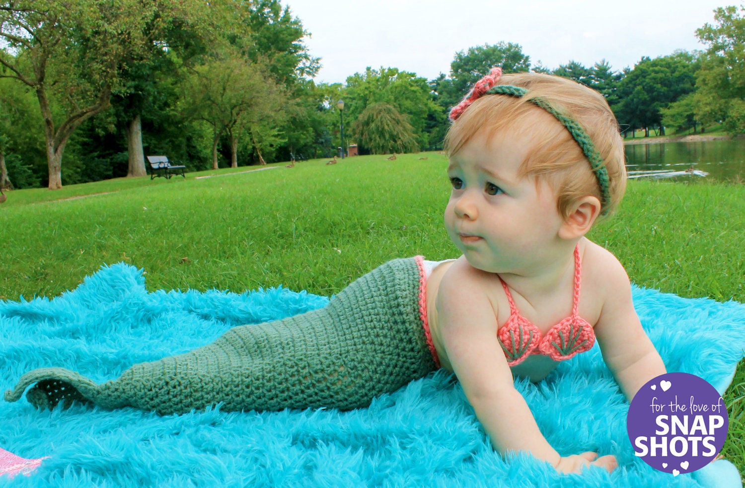 Little Mermaid Set Mermaid Tail Shell Bikini Top Headband Crochet Photography Prop Made to Order All Sizes (Newborn - 24 Months)