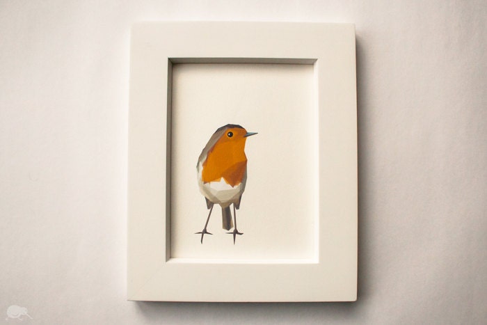 Listing for Joana, Robin, Geometric, Minimal, Bird print, Original illustration, Art, A5