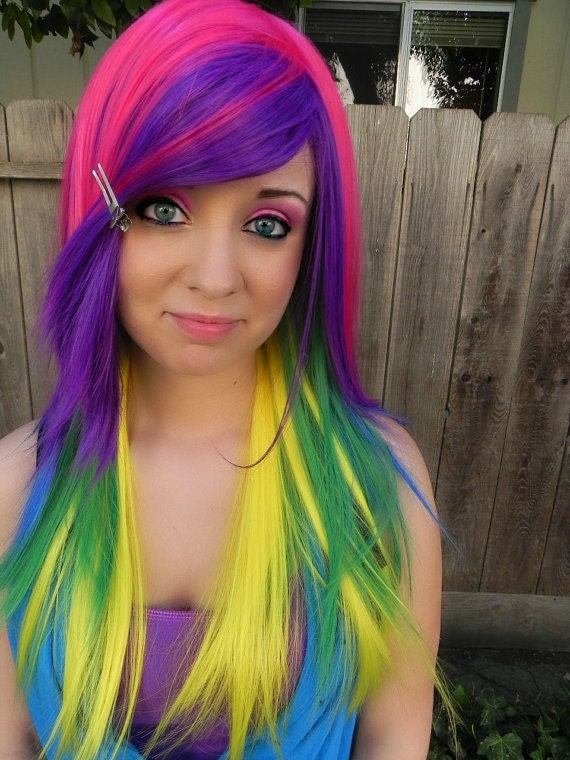 ON SALE Tropical Breeze / Neon Rainbow / Long Straight Layered Wig