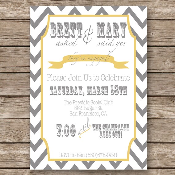 Printable Custom Engagement Party Invitation - 5x7 - Colors & Text Customizable