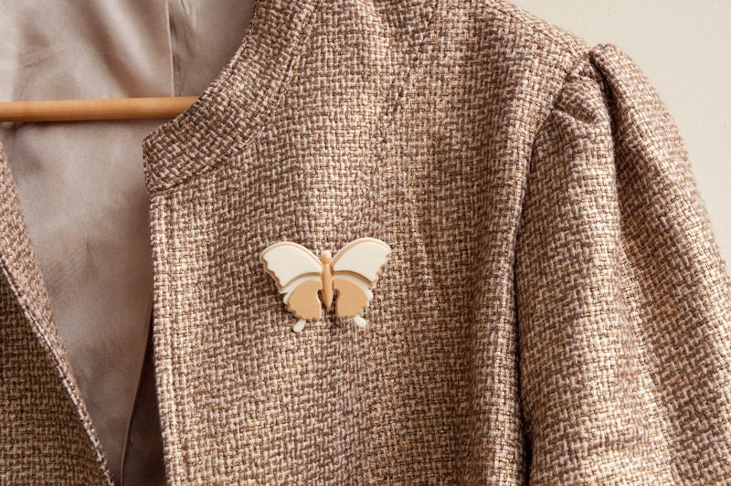 Plastic Butterfly Brooch - Brown Vintage Pin