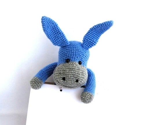 crocheted donkey or ass, amigurumi toy foal, jack, jennet, stuffed domesticated animal, azur royal blue, gift for children, soft animal doll