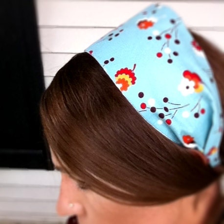 Flea market fancy. Turquoise posie headband. Mod wide structured handmade.